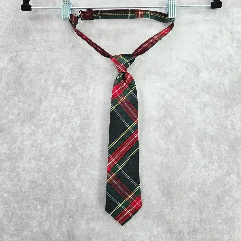 Flynn O'Hara Uniform Red Green‎ Blue Plaid Tartan Adjustable Clip Youth Tie 14
